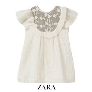 ZARA‎ Kids | Ecru | FLORAL EMBROIDERED DRESS